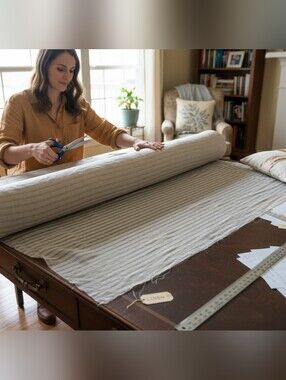 Linen Blend Beige Sheer Striped Sewing Fabric for Crafts and Drapery